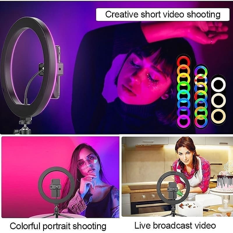 RGB 26 CM Professional LED Ring Light With 7 FT Tripod Stand