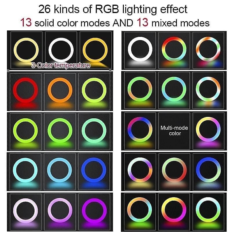 RGB 26 CM Professional LED Ring Light With 7 FT Tripod Stand