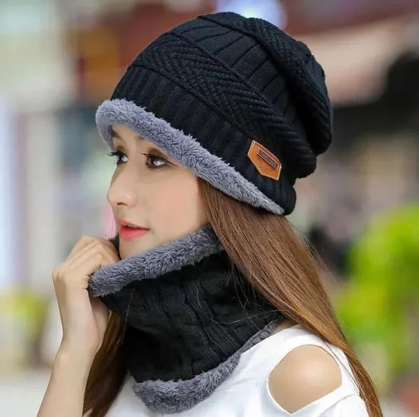 Coral Fleece Scarf Hats Winter Beanies Soft For Women