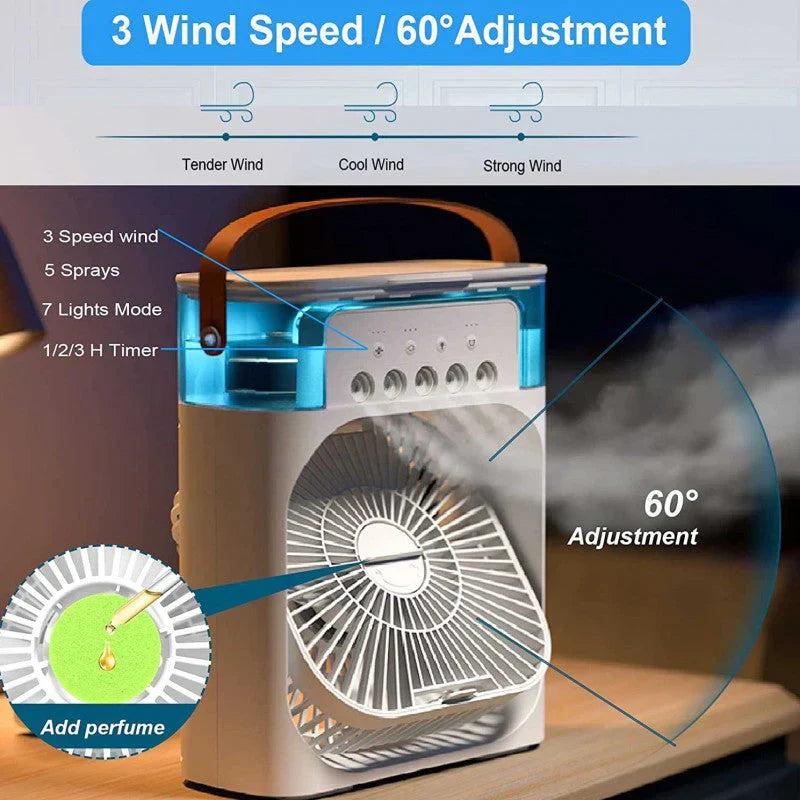 Portable Air Conditioner Fan : Usb Electric Fan With Led Night Light , Humidifier Function